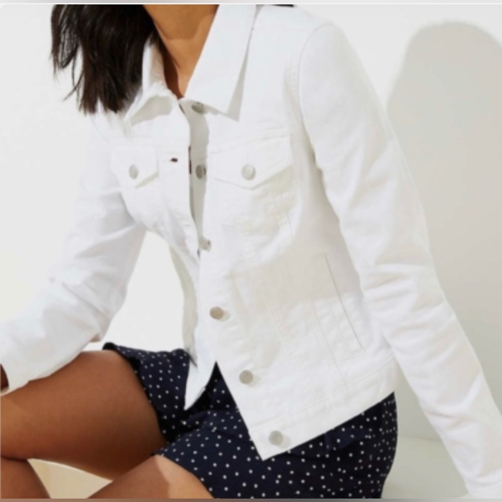 ANN TAYLOR LOFT WHITE DENIM TRUCKER JEAN JACKET SIZE S - Picture 2 of 8